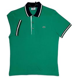 Polo 100% cotons piquer vert a galons S/36/3 100% authentique Lacoste Vert