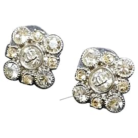 Chanel-CHANEL Cluster Argyle Champagne Diamond Square Pierced Earrings-Golden