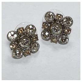 Chanel-CHANEL Cluster Argyle Champagne Diamond Square Pierced Earrings-Golden