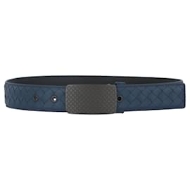 Bottega Veneta-Bottega Veneta Intrecciato Leather Belt-Blue,Navy blue
