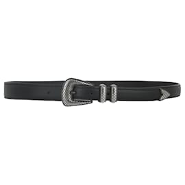 Bottega Veneta-Bottega Veneta Carved Metal Tip Belt-Black