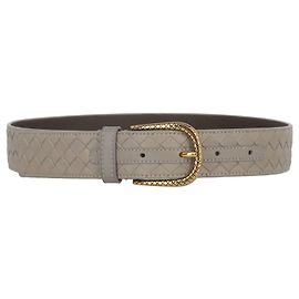 Bottega Veneta Intrecciato Leather Belt Grey