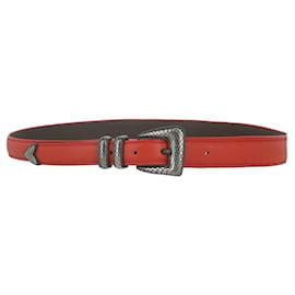 Bottega Veneta-Bottega Veneta Carved Metal Tip Belt-Red