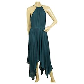 Michael Kors-Michael Kors Cyan Blue Pleated Sleeveless Halter Asymmetric Length dress size XS-Blue