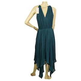 Michael Kors-Michael Kors Cyan Blue Pleated Sleeveless Halter Asymmetric Length dress size XS-Blue