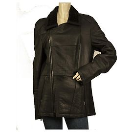 Roberto Cavalli Genuine Fur Shearling Lamb Zipper Jacket Coat size 48 Black