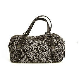 Donna Karan DKNY Signature Black Canvas Leather Studs Satchel Handbag bag Black Grey