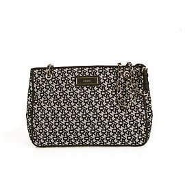 Donna Karan DKNY Signature Blue Gray Canvas Leather Chain Shoulder bag Handbag Blue Grey