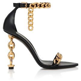 Tom Ford LEATHER CHAIN HEEL ANKLE STRAP SANDAL Black