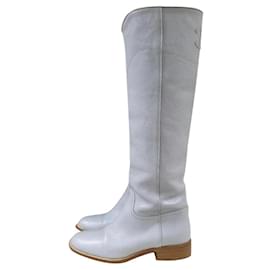 Chanel-Chanel CC Logo Grey Leather Boots-White