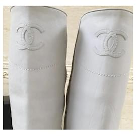 Chanel-Chanel CC Logo Grey Leather Boots-White
