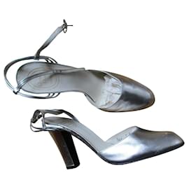 Christian Dior-sapatos de couro prata, 36,5.-Prata
