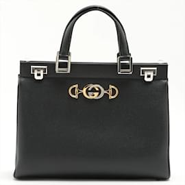 Gucci-Zumi Black Leather 2-way Handbag-Black