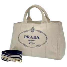 Prada-Prada White Canapa Logo Satchel-White