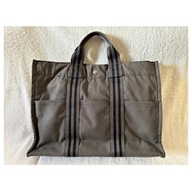 Hermes, Bags, Hermes Garden Party 36 Mm Tote Ecrugray Canvas Black  Leather