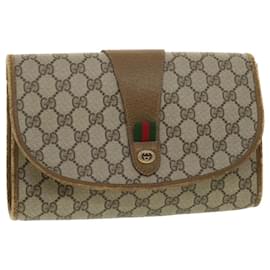 Gucci-GUCCI Web Sherry Line GG Canvas Clutch Bag PVC Leather Beige Green 89 auth 36492-Red,Beige,Green