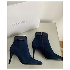 Calvin Klein-New navy blue suede ankle boots-Navy blue