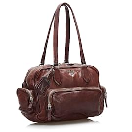 Prada-Prada Brown Calf Leather Shoulder Bag-Brown,Dark brown