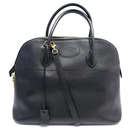 Hermès-HERMES BOLIDE HANDBAG 35 black box leather 1991 BAG PURSE SHOULDER STRAP-Black