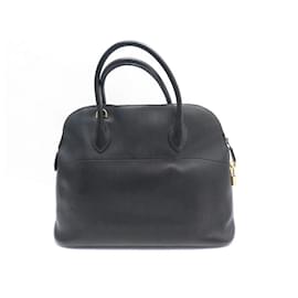 Hermès-HERMES BOLIDE HANDBAG 35 black box leather 1991 BAG PURSE SHOULDER STRAP-Black