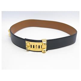 Hermès-HERMES MEDOR BELT DOG COLLAR 74 CM LEATHER CHAMONIX BLUE NAVY BELT-Navy blue