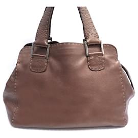 Fendi-FENDI SELLERIA HANDBAG IN BROWN GRAIN LEATHER HAND BAG PURSE-Brown