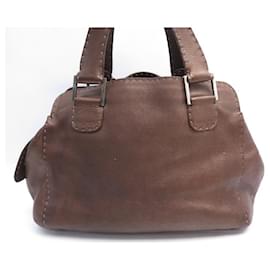 Fendi-FENDI SELLERIA HANDBAG IN BROWN GRAIN LEATHER HAND BAG PURSE-Brown