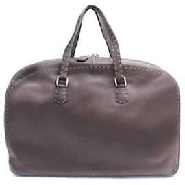 Fendi-FENDI SELLERIA HANDBAG IN BROWN GRAINED LEATHER LEATHER PURSE HAND BAG-Brown