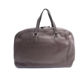 Fendi-FENDI SELLERIA HANDBAG IN BROWN GRAINED LEATHER LEATHER PURSE HAND BAG-Brown