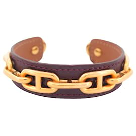 Hermès-HERMES BRACELET MAILLONS CHAIN D'ANCRE T19 BURGUNDY LEATHER BANGLE-Dark red