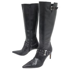 CHRISTIAN DIOR SAPATOS BOTAS RUA 41.5 BOTAS DE COURO DE COURO PRETO Preto