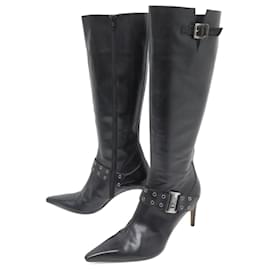Christian Dior-CHRISTIAN DIOR SHOES STREET BOOTS 41.5 BLACK LEATHER LEATHER BOOTS-Black