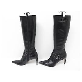 Christian Dior-CHRISTIAN DIOR SHOES STREET BOOTS 41.5 BLACK LEATHER LEATHER BOOTS-Black