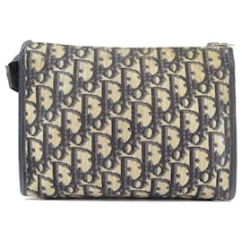 Christian Dior-VINTAGE POCHETTE CHRISTIAN DIOR TOILETRY BAG OBLIQUE POUCH BAG-Navy blue