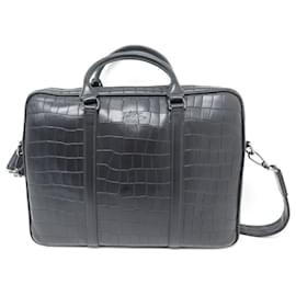 Longchamp-LONGCHAMP BRIEFCASE BAG BLOCK XS CROCO LEATHER CROSSBODY BAG-Black