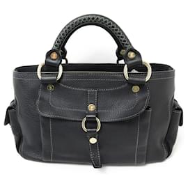 Céline-SAC A MAIN CELINE BOOGIE EN CUIR GRAINE NOIR BLACK LEATHER HAND BAG PURSE-Noir