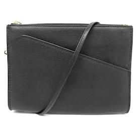 Valextra-NEW HAND BAG VALEXTRA POCHETTE BANDOULIERE BLACK LEATHER POUCH HAND BAG-Black