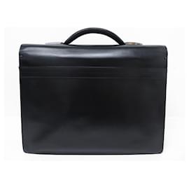 St Dupont-BAG BRIEFCASE ST DUPONT 80103 black leather 2 BLACK HOLDER BELLOWS-Black