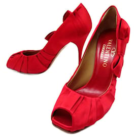 Valentino-NEUF CHAUSSURES VALENTINO GARAVANI NOEUD 37 IT 38 FR SATIN ROUGE RED SHOES-Rouge