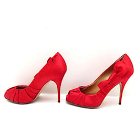 Valentino-NEUF CHAUSSURES VALENTINO GARAVANI NOEUD 37 IT 38 FR SATIN ROUGE RED SHOES-Rouge