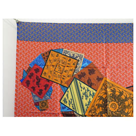 Hermès-NEW HERMES A CHEVAL SCARF ON MON CARRE 90 SILK SCARF BOX BARRET-Red