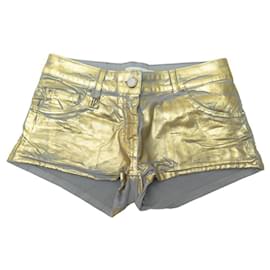 Balmain-NEUF MINI SHORT PIERRE BALMAIN 14562442 XS 27 EN COTON EFFET ENDUIT DORE-Doré