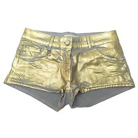 NUEVOS MINISHORTS DE PIERRE BALMAIN 14562442 XS 27 DE ALGODÓN EFECTO DORADO Dorado