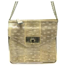 Chloé BOLSA CHLOE SALLY EM COURO PYTHON OURO METAL CORRENTE Bege