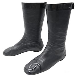 Chanel-CHANEL SHOES BOOTS 38 LEATHER QUILTED CC LOGO QUILTED BOOTS-Black