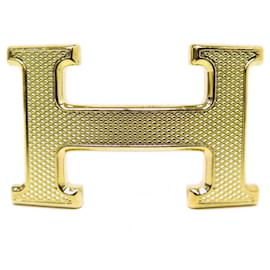 Hermès-NEW HERMES H GUILLOCHE BELT BUCKLE 32MM GOLDEN METAL GOLDEN BUCKLE BELT-Golden