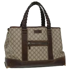 Gucci-GUCCI GG Canvas Tote Bag PVC Leather Beige 140955 Auth yk5941-Beige