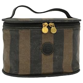 Fendi-FENDI Pecan Canvas Pouch Black Brown Auth 36772-Brown,Black