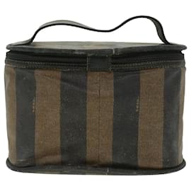 Fendi-FENDI Pecan Canvas Pouch Black Brown Auth 36772-Brown,Black
