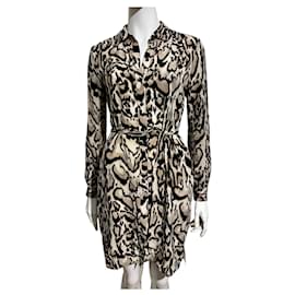 Diane Von Furstenberg-DvF Prita Vestido camisa com estampa animal print e cinto-Marrom,Multicor